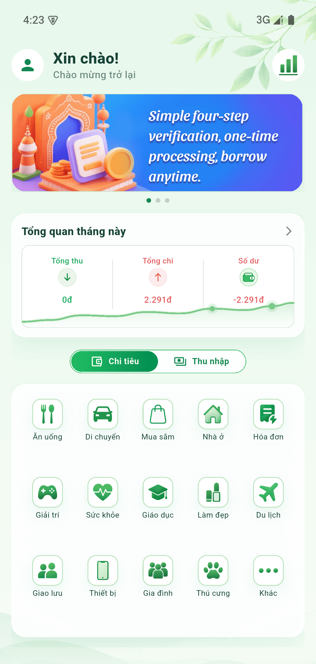 Màn hình chính ứng dụng Sổ Minh Bạch